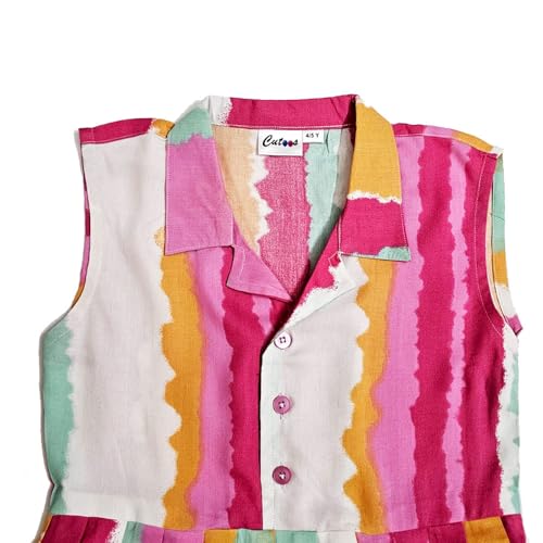 Image of Girls Printed Knee Length Fit and Flare Sleeveless Collar Dress