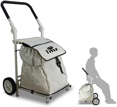 TMZ 2-Wheel Foldable Shopping Cart with Seat Function and Removable Bag - Lightweight Portable Grocery Trolley, 110 lbs Capacity Utility Cart for Market, Travel, Apartment (Beige)