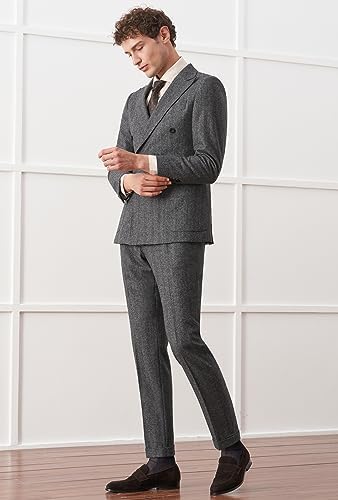 【秋冬 / 即戦力】MEN'S TENORAS ヘリンボーン ダブルスーツ■M 41kfQd3FYnL._AC_.jpg