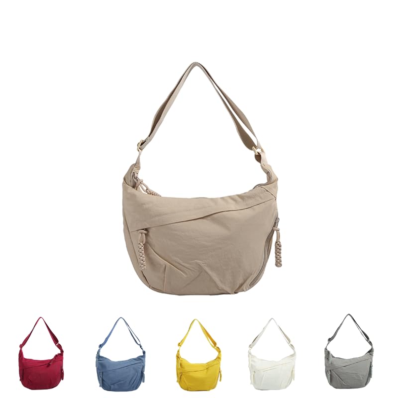 Quantifyn Crossbody Bag, Quantifyn Women's Fashion Plain Color Nylon Crossbody Hobo Bag, Lightweight Crescent Bags