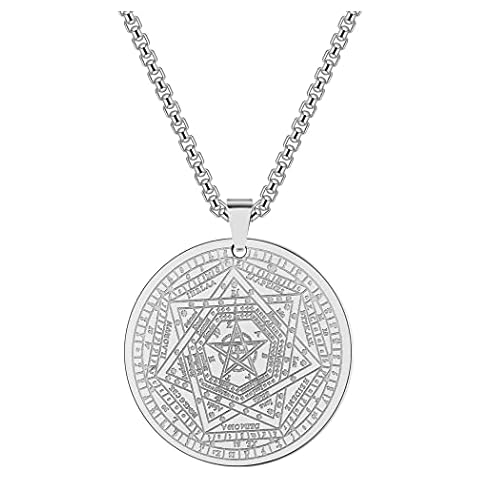 cxwind The Seal of The Seven Archangels Amulet Pendant Necklaces Pentagram The Sigil of Ameth Talisman Necklace Stainless Steel 7 Day Protection Occult Charm Witch Pagan Jewelry (silver) Cover