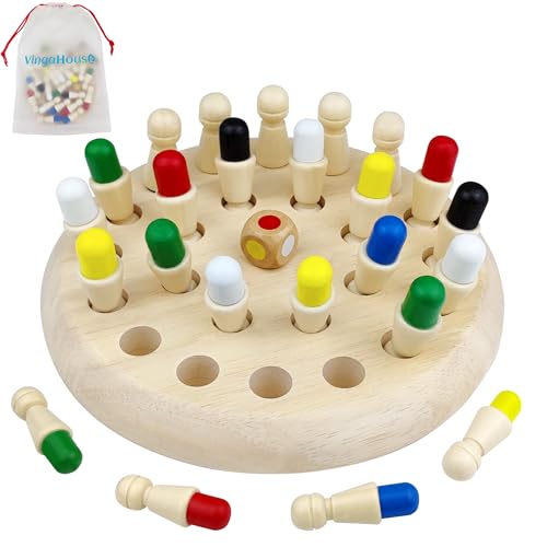 Memory Schach Holz, Montessori Spielzeug 4 5 6 Jahre Gedächtnis Schach Lernspielzeug Memory Spiel Gedächtnisspiele und Farbwahrnehmung Geburtstagsgeschen für Kinder ab 4 mit Aufbewahrungsbeutel