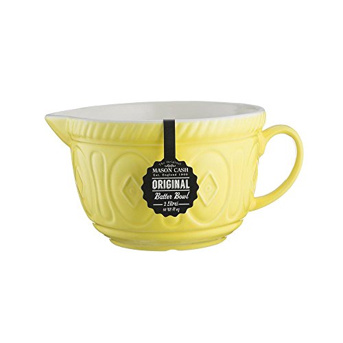 Mason Cash Tigela de mistura de massa resistente a lascas de cor amarela, cerâmica 26 x 7,6 x 13 cm
