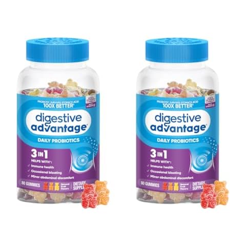 Digestive Advantage Daily Probiotic Gummies for Digestive Health, Gut Health & Immune Support, Probiotics for Men and Women (80ct) - Delicious Natural Fruit Flavor* (Pack of 2) Cover
