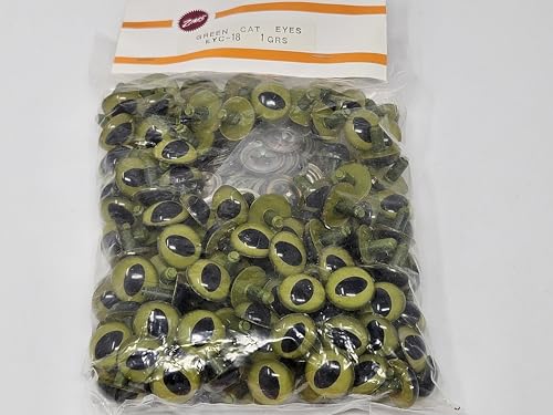 18mm Green Cat Eyes Plastic Kitty Safety Eyes for Craft Crochet Amigurumi Dolls or Puppets (Bulk Pack of 144)