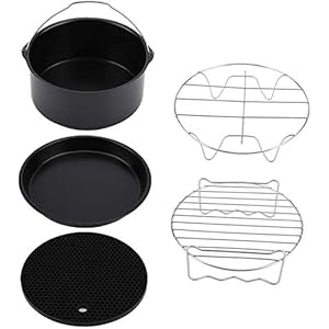 V2COM 7Inch 5pcs/Set Air Fryer Accessories Kit Pizza Pan Cake Barrel Metal Holder Cooking Tools Suitable for Making…