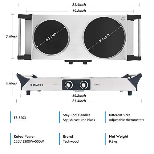 image for Techwood Electric Stove, Double Infrared Ceramic Hot Plate for Cooking