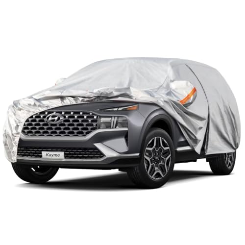 Kayme SUV Car Cover Fit for Hyundai Santa Fe XL (2013-2019) Automobiles All Weather Waterproof, Outdoor Cover Sun Rain Protection, with Lock and Zippe