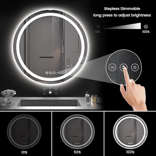 Image of LED Bathroom Mirror with Lights, Backlit & Front Lighted, Wall-Mounted Vanity Mirror 3000K /4000K /6000K, Memory Functions, Anti-Fog, Dimmable Smart Mirror 42 inch x 42 inch