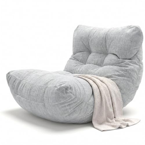 Aiire Fauteuil Pouf Exterieur Moderne - Pouffe Géant XXL Adulte ou Ado avec Remplissage pour Jardin et Piscine - Gros Bean Bag XXL ou Coussin de Sol Gris Clair