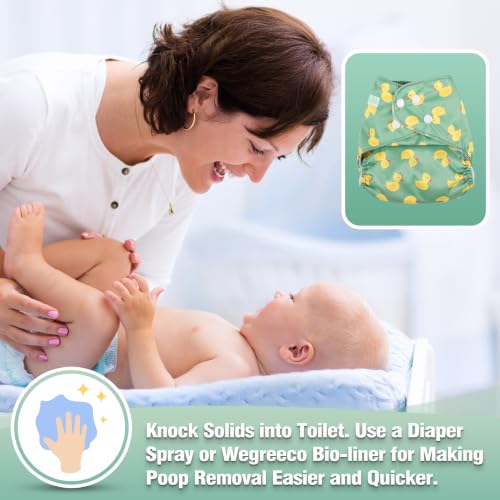 Image of Wegreeco Cloth Diapers 6 Pack with Inserts & Wet Bag, Washable Reusable Diapers for Babies, One Size Adjustable (Yellow Ducks)