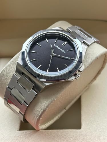 Image of AMERICANVIBER Dual Tone Stainless Steel Strap Men's Wrist Watches Classic Minimalist Bar Scale Dial Analog Wrist Watch for Men