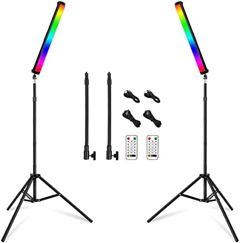 RGB Led Video Light Stick Wand with Stand, QEUOOIY 360° Full Color 2500-9500K Portable Studio Photography Lighting, 5000mAh Rechargeable Battery & Magnet with 27"-78.7" Tripod for Vlog