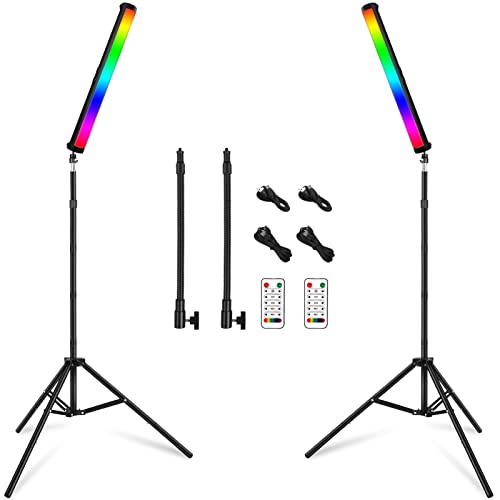 Rgb Led Video Light Stick Wand With Stand, Qeuooiy 360° Full Color 2500-9500K Portable Studio Photography Lighting, 5000Mah Rechargeable Battery & Magnet With 27"-78.7" Tripod For Vlog #TOP1