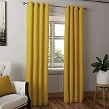 IT IDEAL TEXTILES Ochre Mustard Semi-Blackout Eyelet Curtains, Yellow Thermal Li...