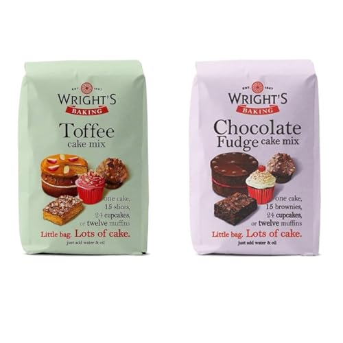Wright's Baking Chocolate Fudge & Toffee Cake Mix Selection Pack 500g (One of Each Pack) | can be used to bake light & moist cakes, slices, muffins or cupcakes