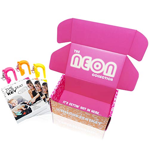 The Car Seat Key - Easy CAR SEAT UNBUCKLE by NAMRA Made in USA (3 Pack, Neon Collection)