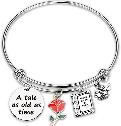 Scwasen A Tale As Old As Time Beauty And The Beast Bracelet Belle Rose Inspired Bangle Jewelry Princess Bracelet Belle Rose Flower Jewelry (bracelet)
