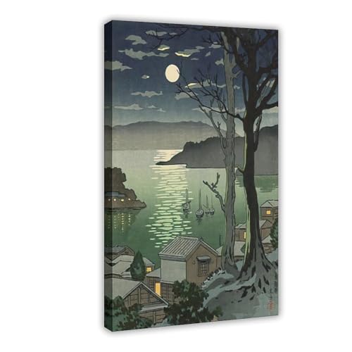 Impression sur toile Maizuru Harbor at Night par Tsuchiya Koitsu avec cadre suspendu 30x45 cm