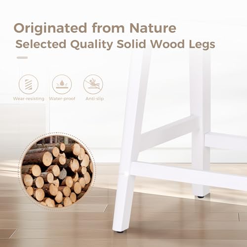 MAISON ARTS White Counter Height Bar Stools Set of 2 for Kitchen Counter Solid Wood Legs with Faux Leather Saddle Seat Farmhouse Barstools for 34\"-38\" Counter Island Upholstered Stools, 24in Height - Thumbnail 6
