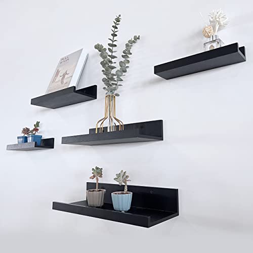 Black Floating Shelves | Set of 5 | Wall Shelf | Wood Bathroom Sh...