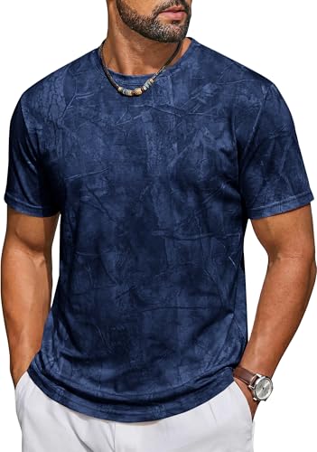 Runcati Mens Short Sleeve Crew Neck T-Shirt Tie Dye Casual Graphic Shirt Hipster Stretchy Tee Tops Dark Blue