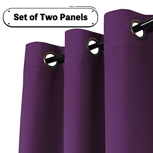 Blackout Curtain Panels Thermal Insualted Solid Ring Top Blackout Window Drapes Tripe Woven Textured Soft Curtain Panels For Living Room Window Treatment Drapes, 2 Panels, 52" W X 96" L, Purple #TOP1