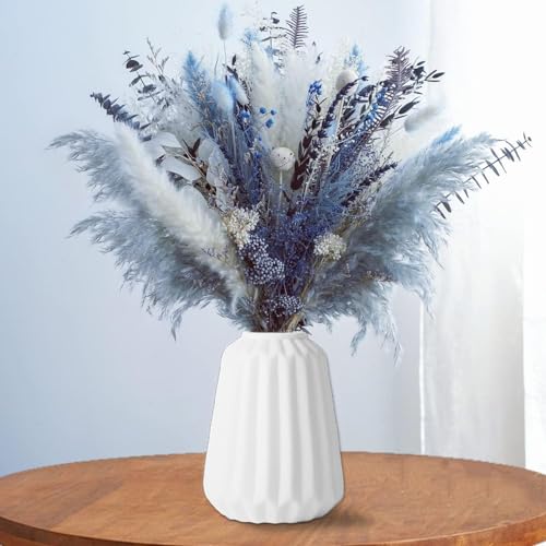 Natural Dried Pampas Grass Bouquet(No vase) Dried Flowers Pampas Grass Decor for Vase Blue Pampas Grass Boho Home Decor Table Centerpiece Dried Flower Arrangement for Wedding Decor