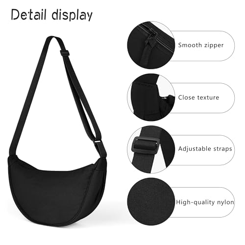 YUESIKJ Sac à bandoulière demi-lune pour femmes, Beige, Gris, Bordeaux, Orange, Vert olive, Jaune citron, Noir, Bleu marine, Hobo Halfmoon Bag, pour les voyages et le quotidien, Noir , 31 x 16 x 9 cm – vue 5