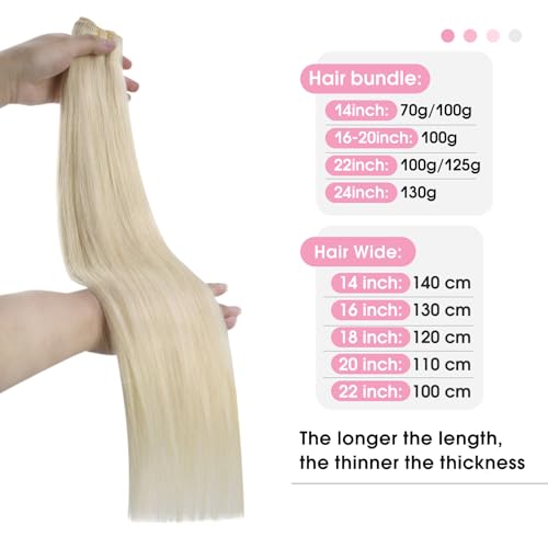 Image of YoungSee 125G Weft Hair Extensions Human Hair Platinum Blonde Sew in Real Hair Extensions Blonde Remy Human Hair Extensions Sew in Long Hair 22In Hair Wefts Human Hair