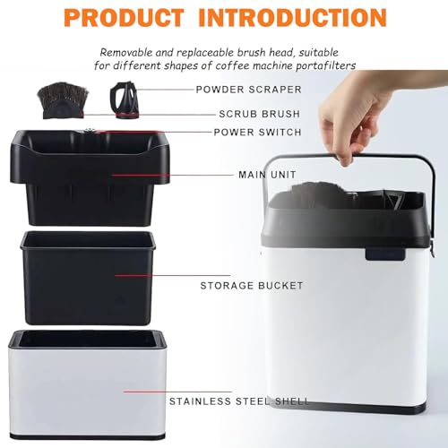 Professionelle Siebträger-Reinigungsmaschine mit zwei Bürstenköpfen, unverzichtbares Barista-Werkzeug zur effizienten Entfernung von Kaffeesatz