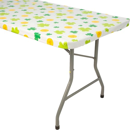 Fun Express 30" x 6 Ft. St. Patrick's Day Shamrock Fitted Rectangle Disposable Plastic Tablecloth VBS 2026