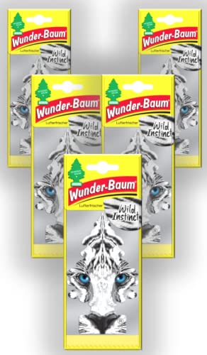 Wunder-Baum Profumo per auto, deodorante a forma di albero profumato, 5 pezzi + penna light-tribe (Wild Instinct)