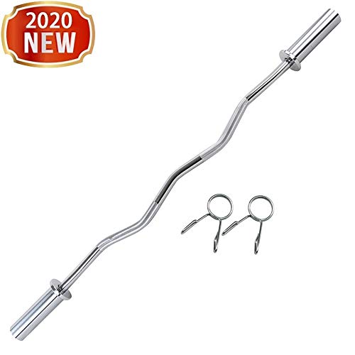 Barbell Bar - 48" Threaded Chrome Barbell Bar, 2 in Barbell Diameter with Ring Collars - Dumbbell Curl Bar wtih Barbell Spring Clip Collars for Home Gym Fitness, Weightlifting, Strength Training