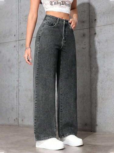 Image of KOTTY Women's High Rise Wide Leg Jeans|Cotton Blend Straight Fit Denim|Trendy Comfortable Casual Wear