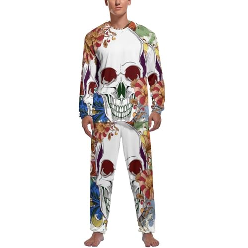 Pyjama homme crâne fleurs anti-froid ensemble manches longues et pantalon de nuit