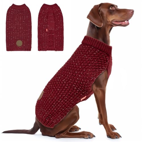 Image of KYEESE Reflective Yarn Dog Sweater for Large Dogs Thick Knit Pullover | Reflective for Visibility, Leash Hole for Walk, Stretchy Fit, Lightweight & Warm, Gentle on Sensitive Skin, Winter Daily Wear