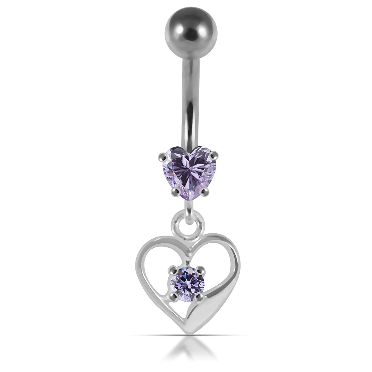 Jeweled Dangling Heart 925 Sterling Silver Belly-Navel Ring Body Jewelry