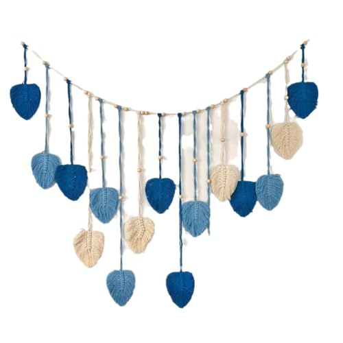 Duanthry Adorno de pared de macramé con hojas trenzadas, tapiz de pared artístico tejido hecho a mano, decoración del hogar para dormitorio, sala de estar C