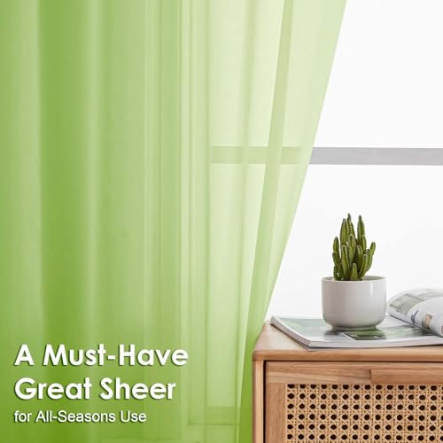 Image of OVZME Sheer Curtains 84 Inches Long 2 Panels Set, Light Filtering Transparent Lightweight Soft Window Treatment Panels for Study Room Living Room Guest Room, Each 42W x 84L Inches, Lime