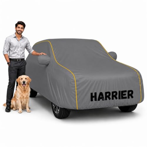Image of Waterproof Car Cover for Harrier | Soft Cotton Lining Heavy Duty Triple Stitched Heat Resistant Outdoor Cover Comes with Mirror and Antenna Pocket Full Bottom Elastic (Zig Zag Grey)