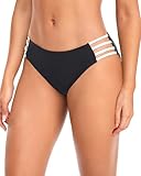 Tempt Me Women Black and White Strappy Bikini Bottom Full Coverage Bathing Suit Bottoms Swimsuit Bottom M