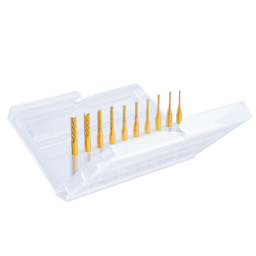 Treki 10Pcs Jeu de Tige 3MM(1/8") CNC Titane Fraise Rotatives Gravure en Bout au Carbure de Tungstène pour CNC Fraises Rotatives Bavures Tool (0.8-3.175MM Dia)