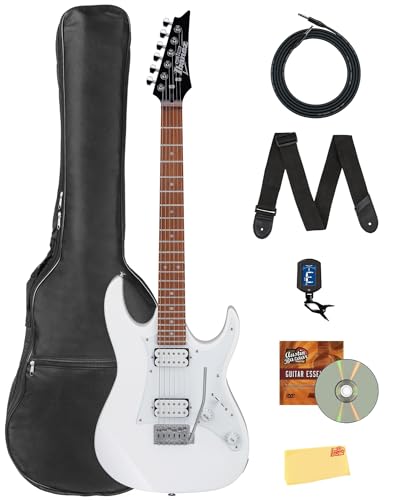 Ibanez GRX20W RG GIO エレキギター - ギグバッグ、チューナー、ストラップ、ケーブル、Austin Bazaarの解説DVD、ポリッシュクロス付きホワイトバンドル