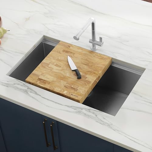 Tabla de cortar rectangular de madera maciza de roble 17x16x2 pulg miniatura 6