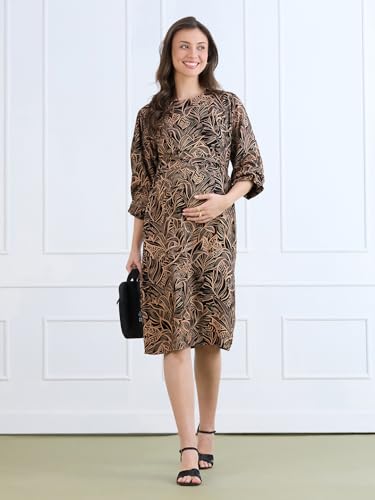 Image of MomToBe Women's Rayon Maternity Dresses | Pregnancy Feeding Nursing Dress with 14 inch Zip on Both Sides