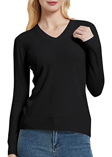 Urban CoCo Women's V Neck Long Sleeve Solid Classic Knit Pullover Sweater Tops4