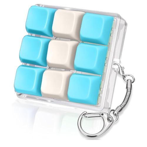 Image of Mini Keyboard Fidget Toy with Keychain Decompression Button Finger Clicker Toys for Adults to Relieve Stress Pass Time (Mix Sky Blue , White)