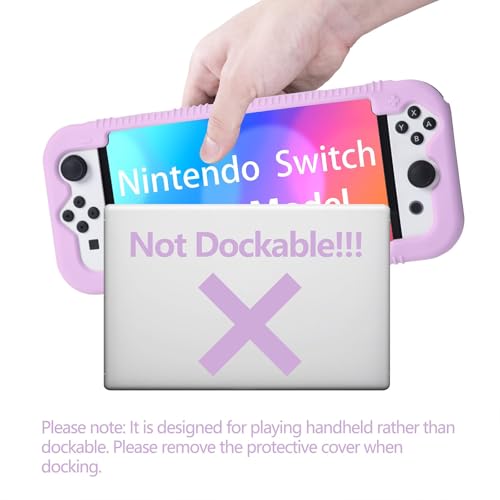 Teyomi Silicone Case Compatible with Nintendo Switch OLED Model 2021, Shockproof Protective Cover with Tempered Glass Screen Protector, Ergonomic Grip Case for Switch OLED, 2 Game Cards Slots (Purple) - Image 6