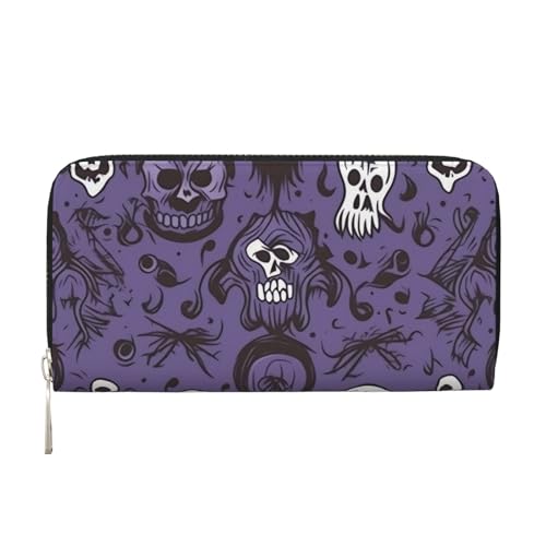 Portefeuille en cuir violet style horreur, élégance et sécurité zippée